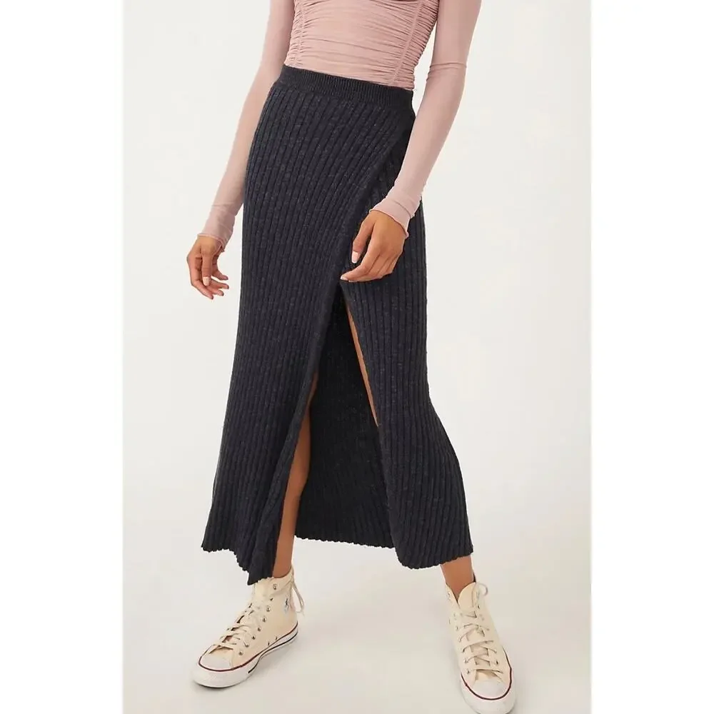 Free People Better Days Midi Skirt in Black. Size L. NWOT